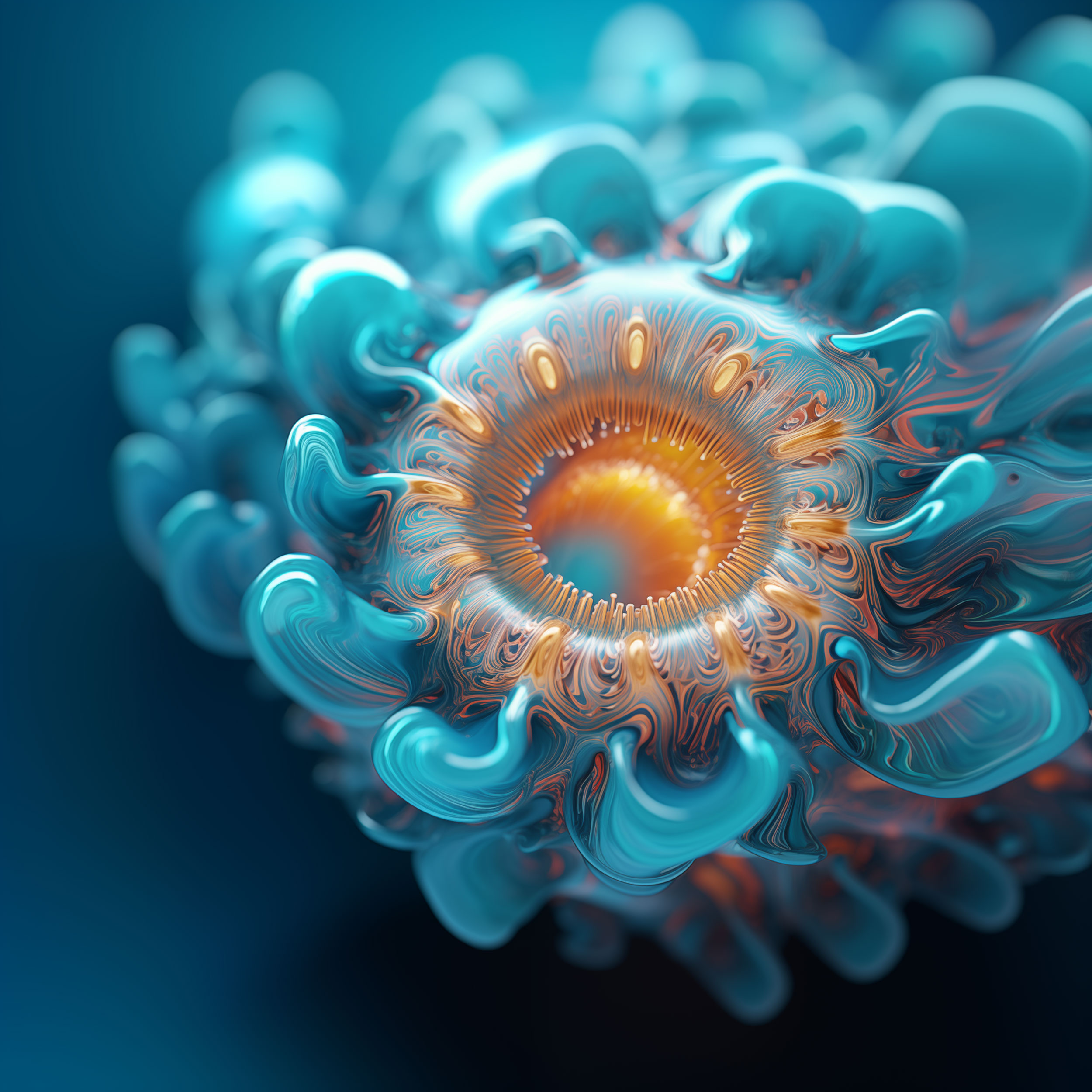 Surreal blue and orange bio-organic 3D abstract art